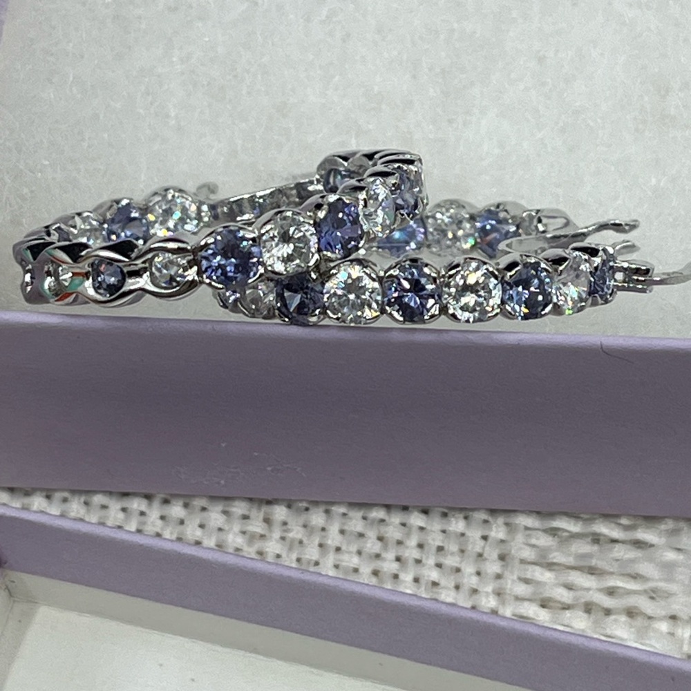Bella Luce 925 Sterling Silver Tanzanite CZ Diamond Inside Out Hoop Earrings - Picture 10 of 16